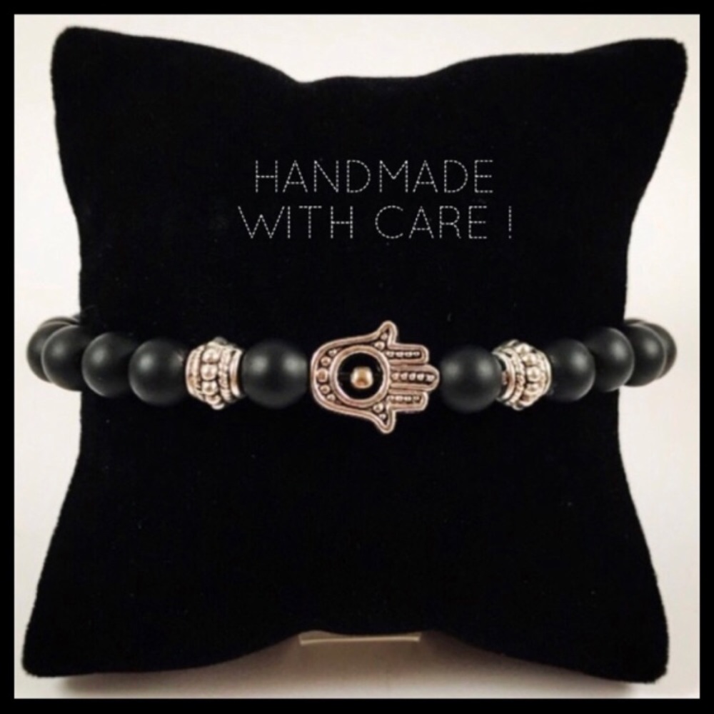 Men or women onyx silver hamsa hand of god